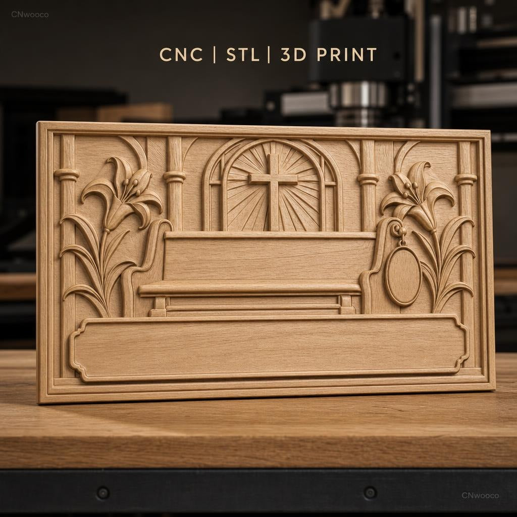 Fichier CNC & impression 3D relief religieux, croix, lys, cadre vide, haute qualité relief STL