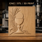 Fichier CNC & impression 3D calice avec épis de blé, haute qualité relief STL