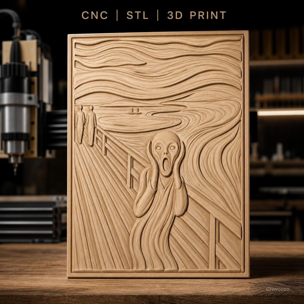 Fichier CNC & impression 3D Le Cri, personnage en détresse sur pont, haute qualité relief STL