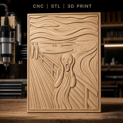Fichier CNC & impression 3D Le Cri, personnage en détresse sur pont, haute qualité relief STL