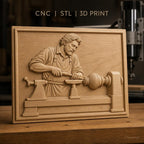 Fichier CNC & impression 3D tourneur sur bois, homme travaillant au tour, haute qualité relief STL