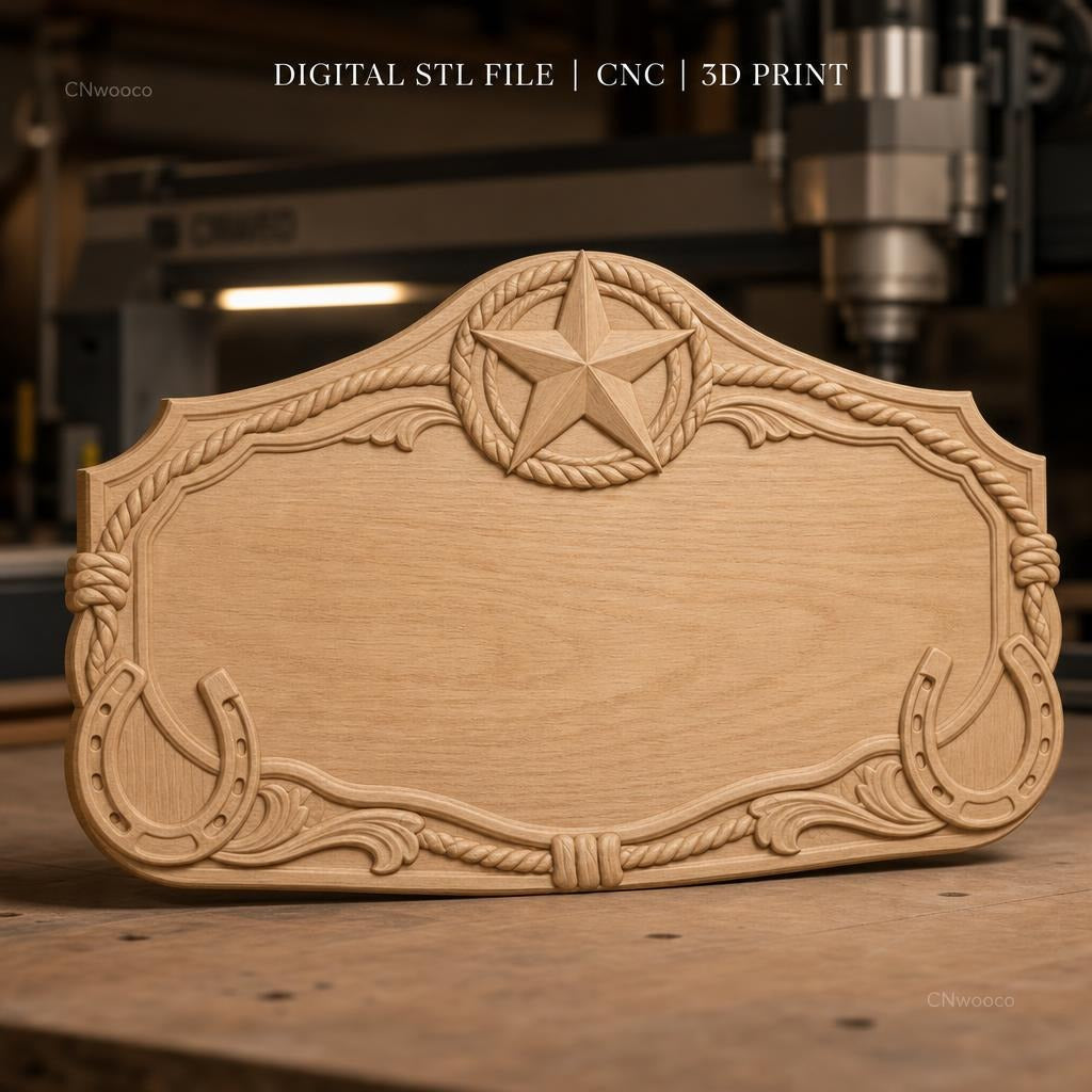 Fichier CNC & impression 3D enseigne murale étoile western et fer à cheval, STL très haute qualité