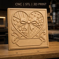 Fichier CNC & impression 3D motif coeur avec fleurs et noeud, décoration relief haute qualité relief STL