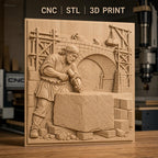 Fichier CNC & impression 3D construction pont, ouvrier tailleur de pierre, haute qualité relief STL