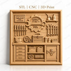 Fichier CNC & impression 3D garage de mécanicien, outils mécaniques, boîte à outils, clés, haute qualité relief STL