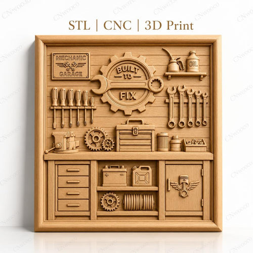 Fichier CNC & impression 3D garage de mécanicien, outils mécaniques, boîte à outils, clés, haute qualité relief STL