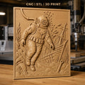 Fichier CNC & impression 3D plongeur en scaphandre, épave de bateau et poissons, haute qualité relief STL
