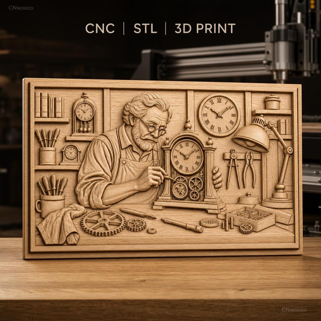 Fichier CNC & impression 3D horloger réparant montre, engrenages, outils d'atelier, haute qualité relief STL
