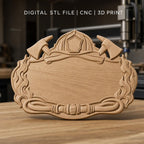 Fichier CNC & impression 3D plaque de pompier, casque, haches, flammes, STL très haute qualité
