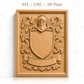 Fichier CNC & impression 3D blason médiéval, casque et ornements floraux, haute qualité relief STL