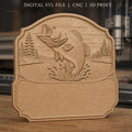 Fichier CNC & impression 3D plaque décorative poisson sautant lac, forêt, nature, STL très haute qualité
