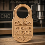 Fichier CNC & impression 3D panneau de porte "Please Knock" décoratif, STL très haute qualité