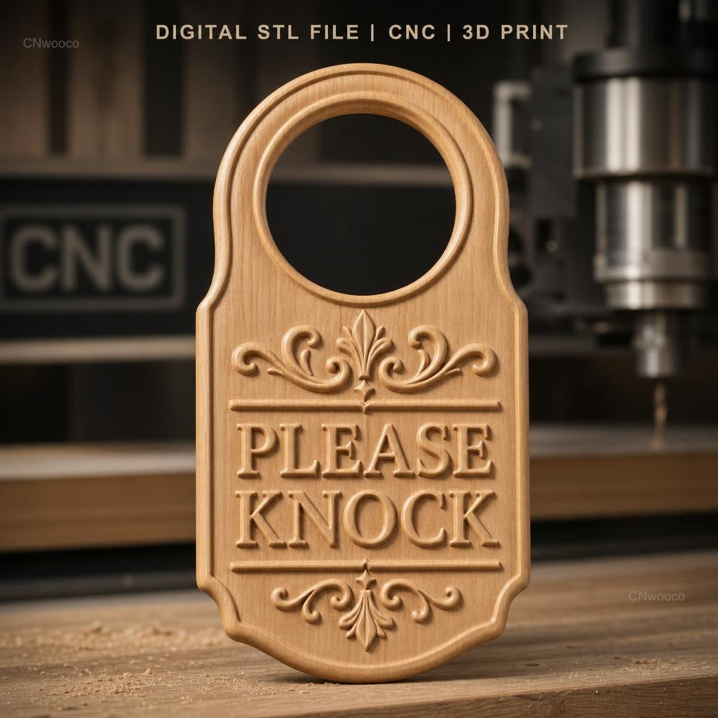 Fichier CNC & impression 3D panneau de porte "Please Knock" décoratif, STL très haute qualité