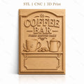 Fichier CNC & impression 3D Coffee Bar avec tasse, cafetière et grains de café, haute qualité relief STL