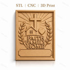 Fichier CNC & impression 3D foi, famille, maison avec croix et coeur, haute qualité relief STL
