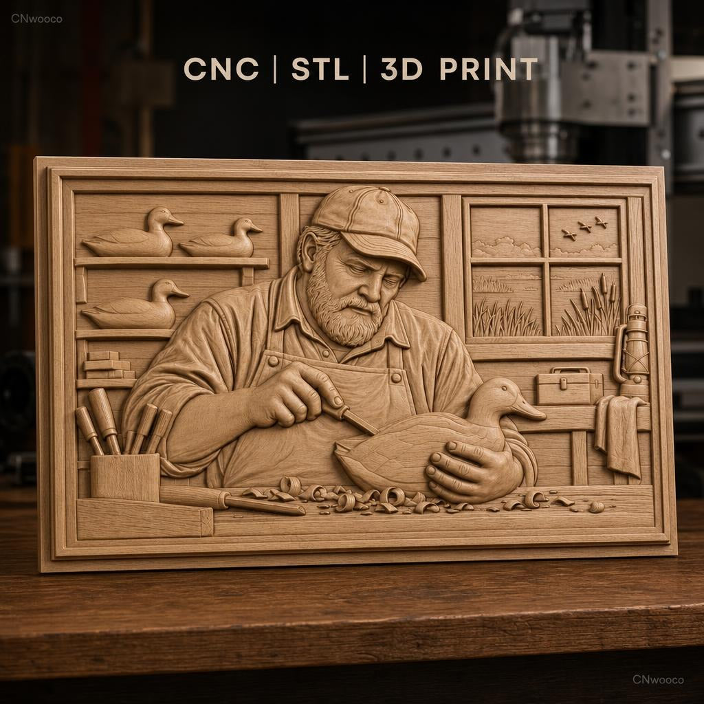 Fichier CNC & impression 3D artisan sculpteur de canards, atelier, outils, haut relief, haute qualité relief STL