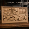 Fichier CNC & impression 3D artisan sculpteur de canards, atelier, outils, haut relief, haute qualité relief STL
