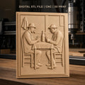 Fichier CNC & impression 3D joueurs de cartes au bistrot, table, chaises, bouteille, haute qualité relief STL