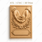 Fichier CNC & impression 3D alliance avec mains, fleurs et feuillages, haute qualité relief STL