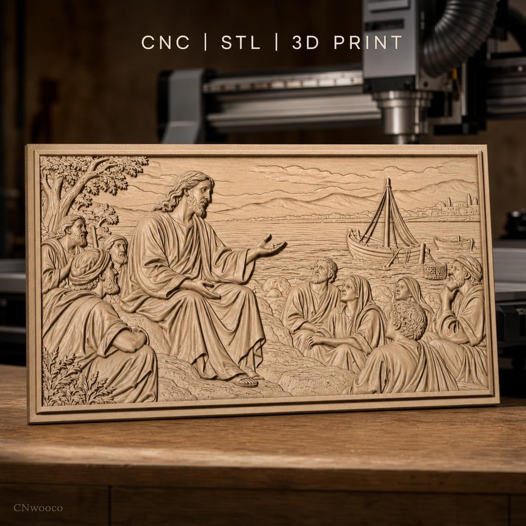 Fichier CNC & impression 3D scène biblique Jésus et disciples bord de mer haute qualité relief STL