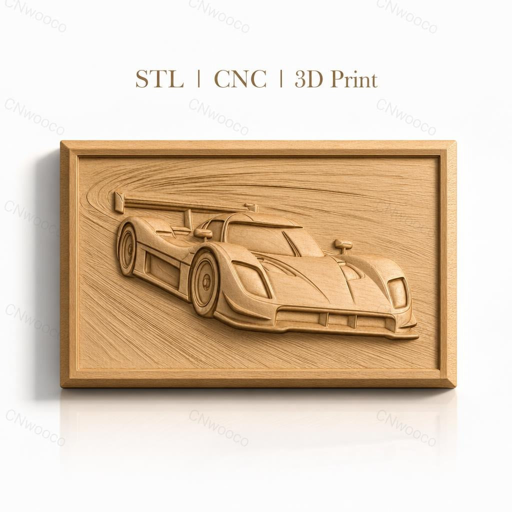 Fichier CNC & impression 3D voiture de course, relief dynamique piste de vitesse, haute qualité relief STL