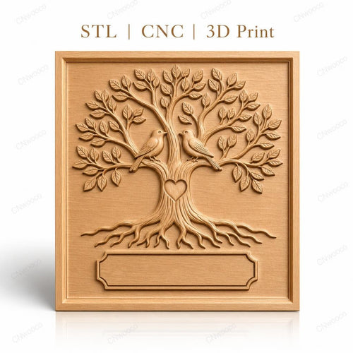 Fichier CNC & impression 3D arbre de l'amour, oiseaux sur branches avec cœur, haute qualité relief STL