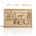 Fichier CNC & impression 3D paysage agricole, tracteur, grange, silo, épis de blé, haute qualité relief STL