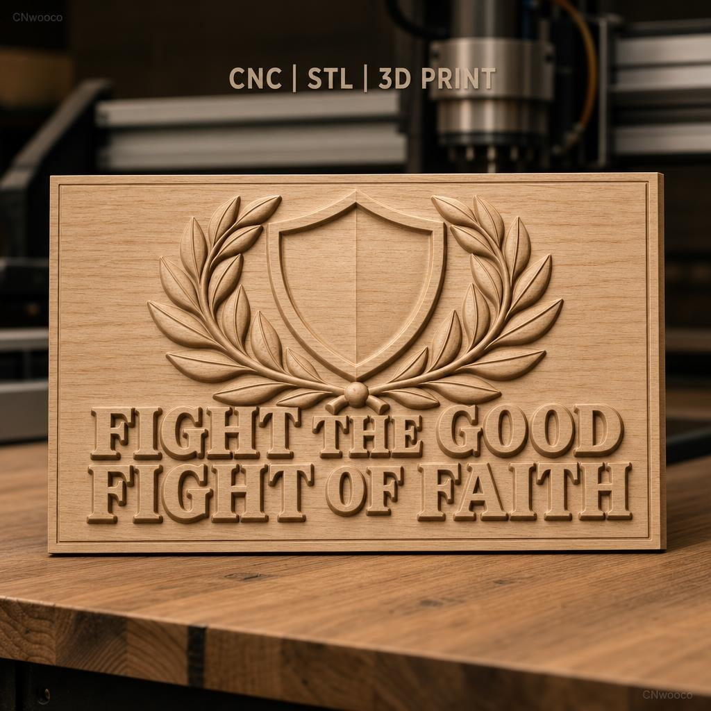 Fichier CNC & impression 3D combat de foi, bouclier et feuilles de laurier, haute qualité relief STL