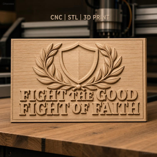 Fichier CNC & impression 3D combat de foi, bouclier et feuilles de laurier, haute qualité relief STL