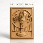 Fichier CNC & impression 3D micro vintage, notes de musique et rideau scène, haute qualité relief STL