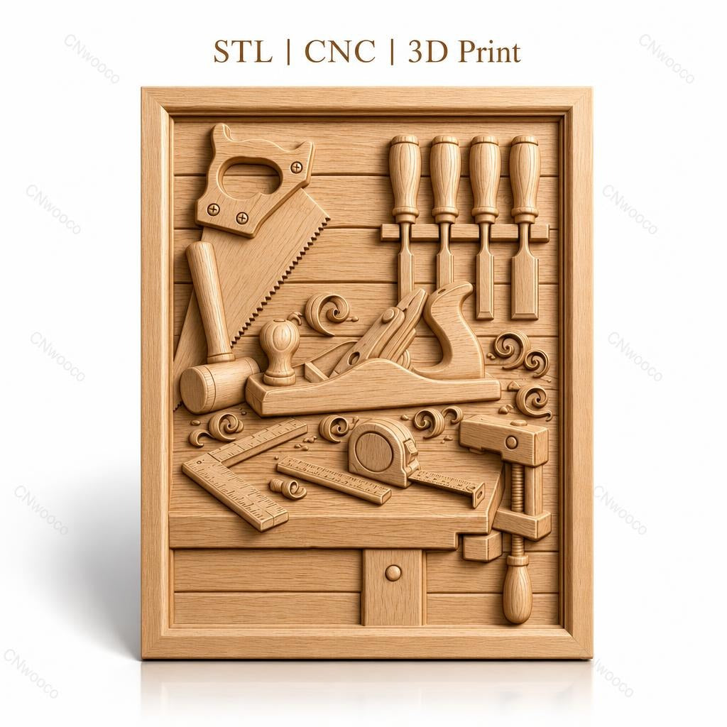 Fichier CNC & impression 3D outils de menuiserie, scie, rabot, marteau, équerre, serre-joint, haute qualité relief STL