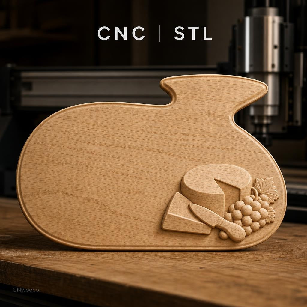 Fichier CNC planche à découper avec fromage et raisin, bas-relief pour sculpture sur bois, STL