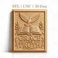 Fichier CNC & impression 3D symbole de paix, colombe, livre ouvert, grâce et vérité, haute qualité relief STL