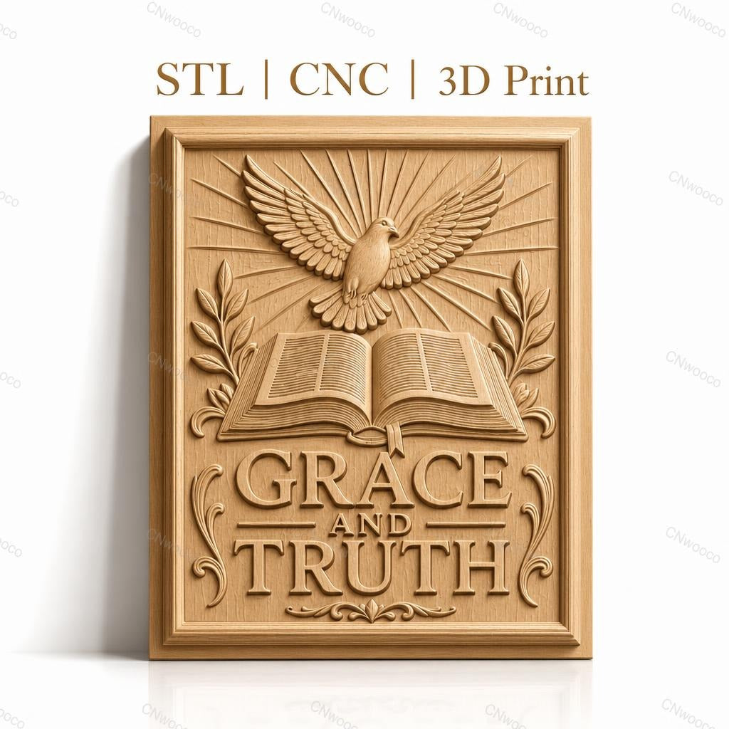 Fichier CNC & impression 3D symbole de paix, colombe, livre ouvert, grâce et vérité, haute qualité relief STL