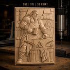 Fichier CNC & impression 3D forgeron viking avec enclume et feu, haute qualité relief STL