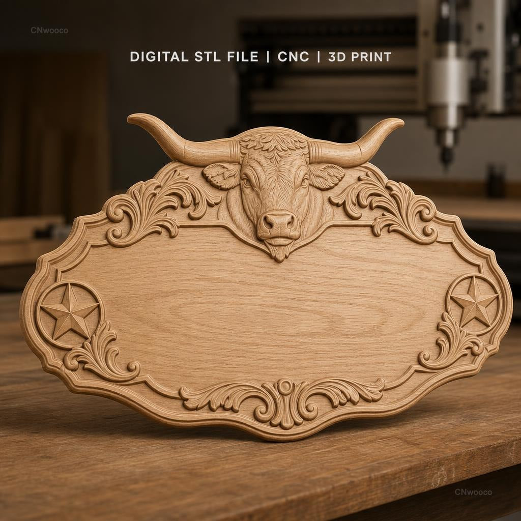 Fichier CNC & impression 3D enseigne décorative taureau western, STL très haute qualité