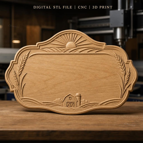 Fichier CNC & impression 3D enseigne décorative ferme, blé et lever de soleil, STL très haute qualité