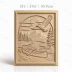 Fichier CNC & impression 3D nature sauvage, rivière, canoë, aigle et montagne, haute qualité relief STL