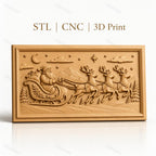 Fichier CNC & impression 3D Noël, père Noël en traîneau avec rennes, haute qualité relief STL
