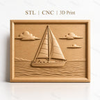 Fichier CNC & impression 3D bateau à voile, mer, nuages, haute qualité relief STL