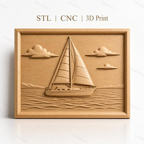 Fichier CNC & impression 3D bateau à voile, mer, nuages, haute qualité relief STL
