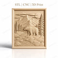 Fichier CNC & impression 3D nature sauvage, ours, rivière, montagnes, pins, haute qualité relief STL