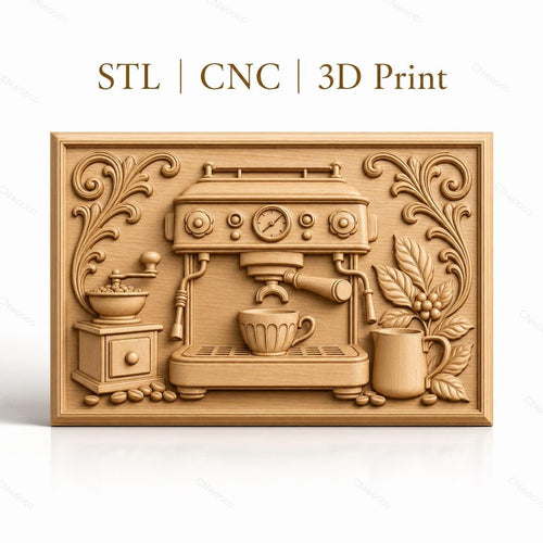 Fichier CNC & impression 3D machine à café, moulin, tasse, plante de café, haute qualité relief STL