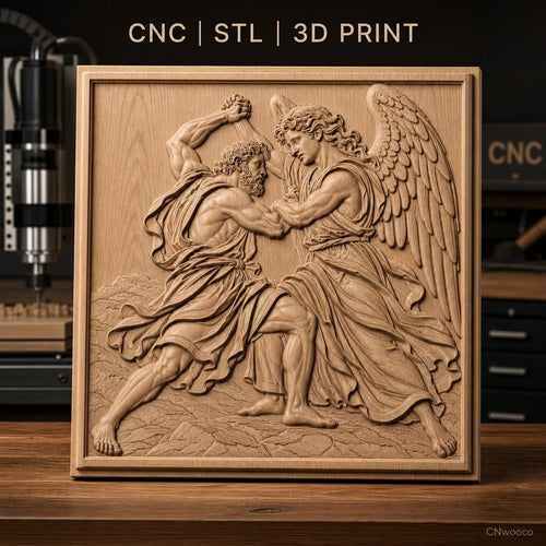 Fichier CNC & impression 3D combat entre un homme musclé et un ange ailé, haute qualité relief STL