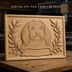 Fichier CNC & impression 3D chien Lhasa Apso, portrait floral ornemental, haute qualité relief STL