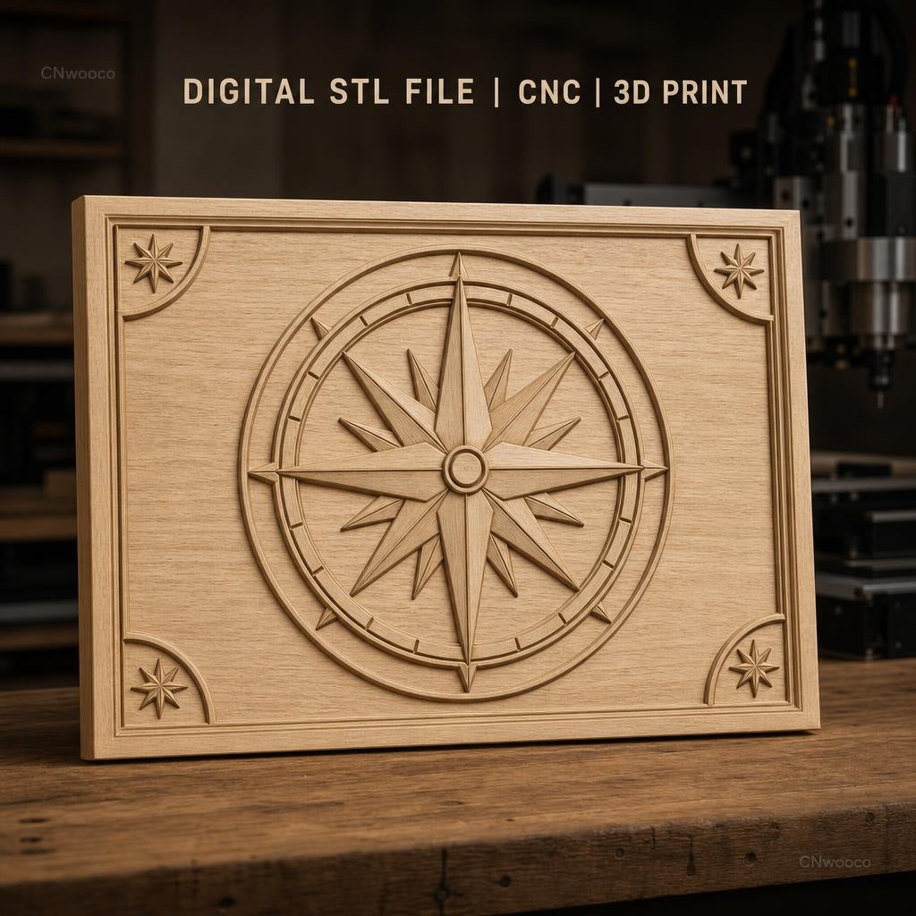 Fichier CNC & impression 3D boussole marine, rose des vents détaillée, haute qualité relief STL