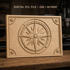 Fichier CNC & impression 3D boussole marine, rose des vents détaillée, haute qualité relief STL