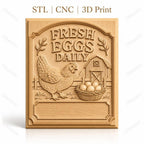 Fichier CNC & impression 3D poule, panier d'œufs, ferme, haute qualité relief STL