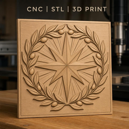 Fichier CNC & impression 3D boussole et couronne d'olivier, décoration murale relief bois haute qualité relief STL