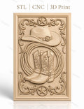 Fichier CNC & impression 3D thème western, bottes, chapeau, lasso, étoiles, haute qualité relief STL
